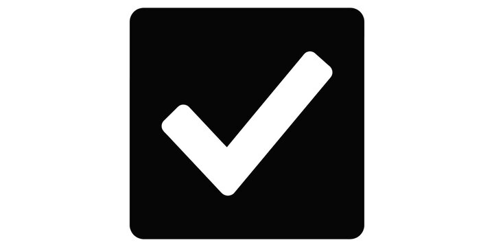 Minimalist black checkbox icon featuring a stylized white check mark.
