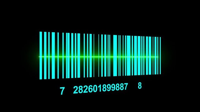 Bar code animation with laser beam. Laser beam barcode scanning motion graphics. Laser beam barcode scanner video footage.