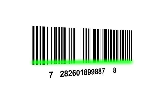 Bar code animation with laser beam. Laser beam barcode scanning motion graphics. Laser beam barcode scanner video footage.