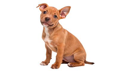 Cute small brown puppy dog sitting down isolated on transparent background. © RRose