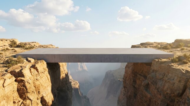 Business strategy growth and vision concept with a concrete platform bridging two cliffs.