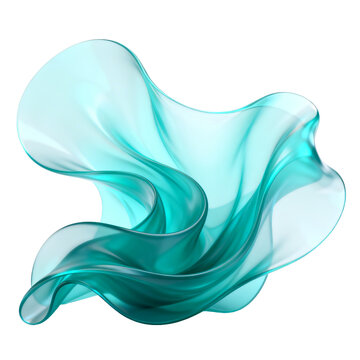 [Transparent Background PNG]Translucent Turquoise Abstract Flowing Silk Shaped Sculpture