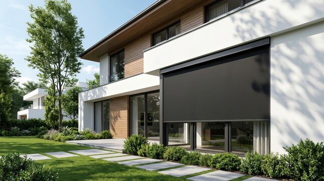 Outside shutters on the windows of a modern luxury residence.