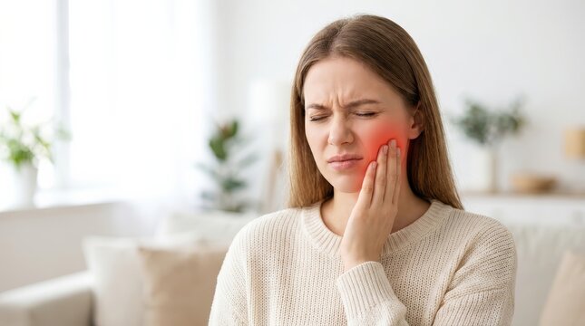 Medical concept of trigeminal neuralgia and teeth clenching causing face pain.