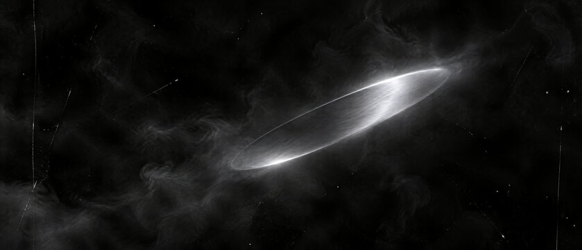 Cinematic black hole event horizon in deep space, glowing gravitational singularity, cosmic nebula and dark matter background