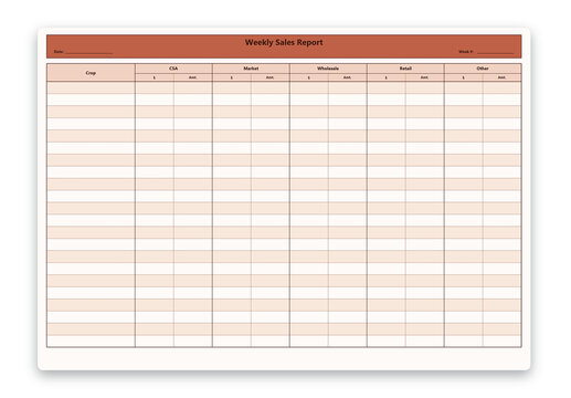Professionalgrade weekly sales report template for tracking agricultural crop revenue across multiple market and retail channels transparent background