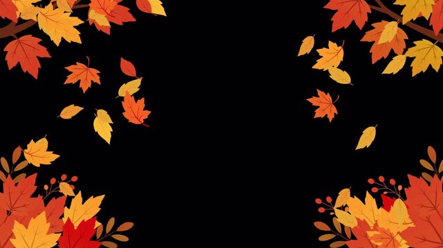 Autumn fall leaves aesthetic frame with colorful orange, red and golden foliage surrounding a soft cream background, creating a cozy seasonal border for invitations, presentations, posters and motion 