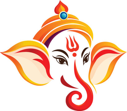 Colorful Lord Ganesha Head Vector Art with Peacock Feather and Traditional Indian Design
