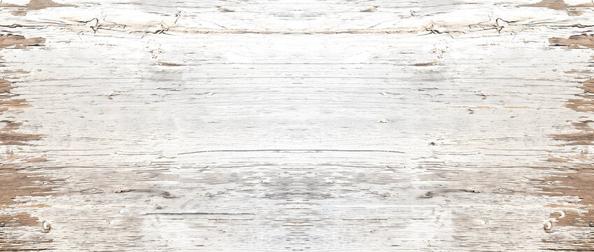 Shabby chic wood texture background showing white peeling paint on rustic timber boards with exposed brown edges for vintage design