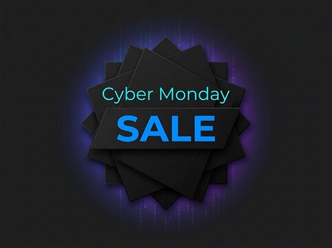 Cyber monday sale abstract dark vector design background with glowing elements and matrix code