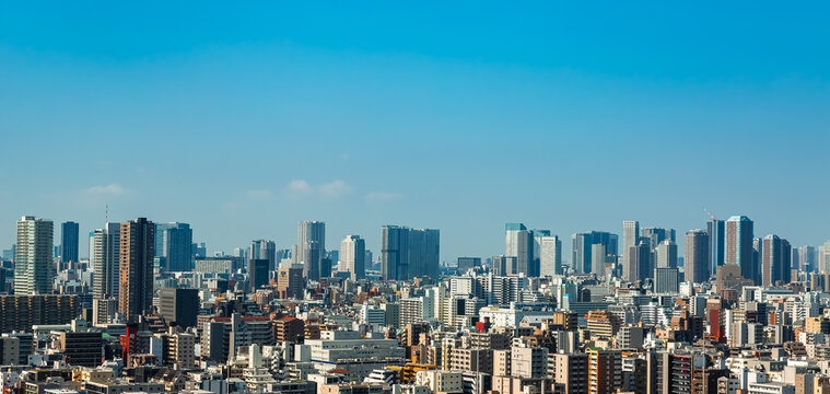 Tokyo Skyline Across Sumida Under a Clear Blue Sky