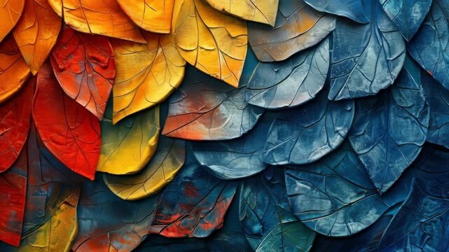 Artistic texture of leaves in a warm-to-cool color gradient