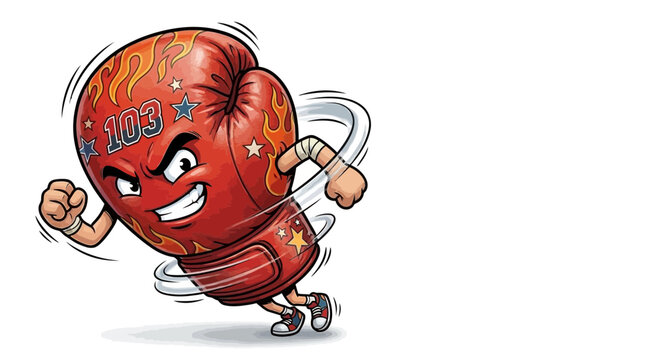 Aggressive red boxing glove character running fast.