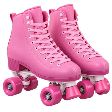 Pair of pink quad roller skates for skating sport isolated on transparent background