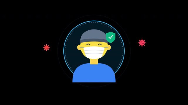 People icon wearing face mask for health protection animation on transparent background with alpha channel