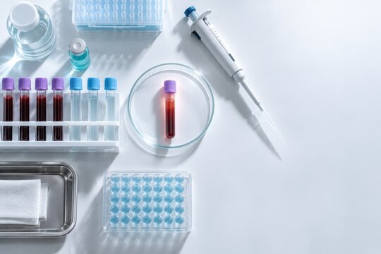 Laboratory Quality Control Flat Lay with Isolated Blood Sample
