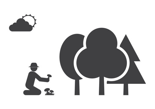 Mushroom Picker Person Foraging In Forest icon
