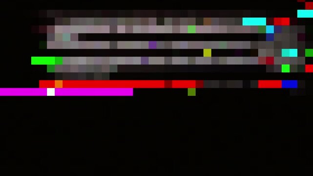 Futuristic 8bit colorful pixel code block digital error transition overlay for gaming video