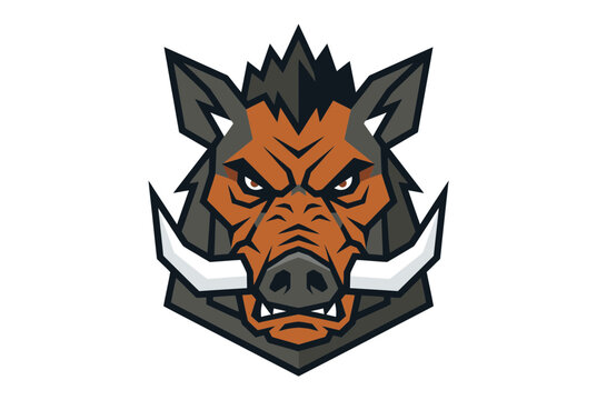 Wild boar head logo in bold geometric illustration style