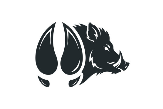 Wild boar silhouette in side profile against plain background
