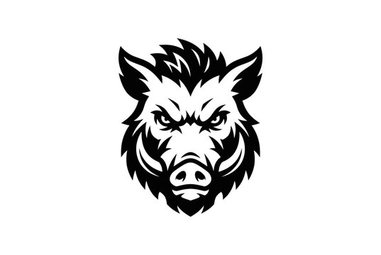 Wild boar head illustration in bold black silhouette