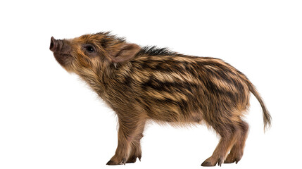 Small striped wild boar piglet standing in profile © Otillie