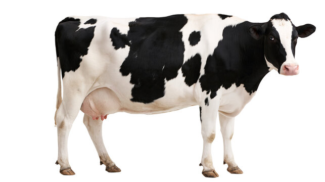 Black and white Holstein Friesian dairy cow standing in profile