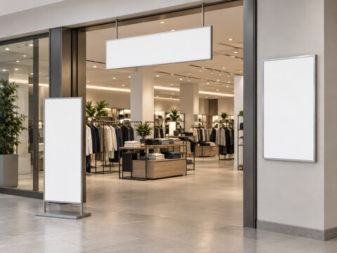 Retail Entrance Sign System Mockup with Blank Store Graphics