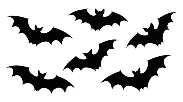 Black bat silhouettes in various flying poses for Halloween decoration