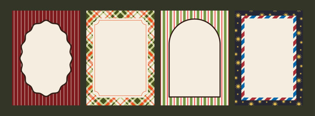 Obraz premium Cute Christmas Frame and Border Set with Bows, Plaid Ribbons, and Wavy Scalloped Shapes for Holiday Cards, Invitations, Prints, and Festive Decor