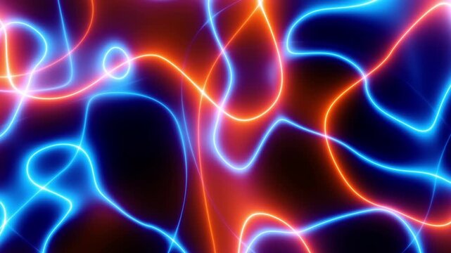 3d animation of abstract background with ascending colorful neon glowing lines, glowing trails loop background. Blue and pink glowing organic