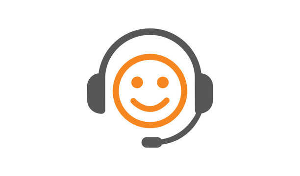 Customer support icon with a smiling face wearing a headset vector