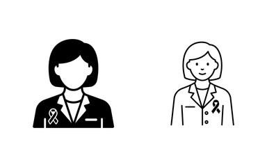 Fototapeta premium Doctor woman vector icon set with cancer awareness ribbon in solid and outline style