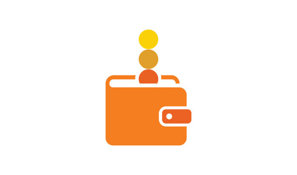 Orange wallet icon with three stacked coins representing savings, finance, and money management vector