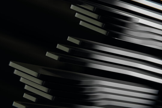 Abstract metallic layered shapes with smooth edges on dark background