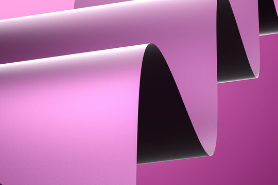 Abstract pink folded paper curves with smooth artistic shapes