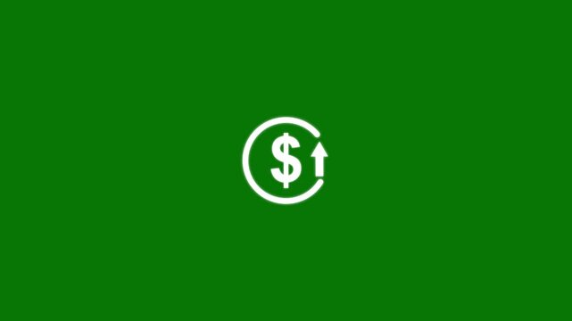Abstract increase icon on green background. Dollar rate up looped icon. Reduce costs sign and symbol. 4k video animation