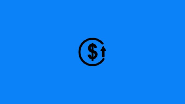 Abstract increase icon on green background. Dollar rate up looped icon. Reduce costs sign and symbol. 4k video animation