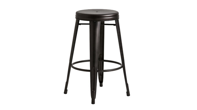 Modern industrial style black metal bar stool with round seat and footrest