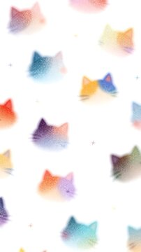 Colorful Gradient Cat Head Illustrations On White Background