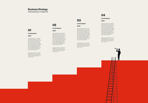 Business Steps and Strategy Infographic Template with Ladder Minimal Illustration