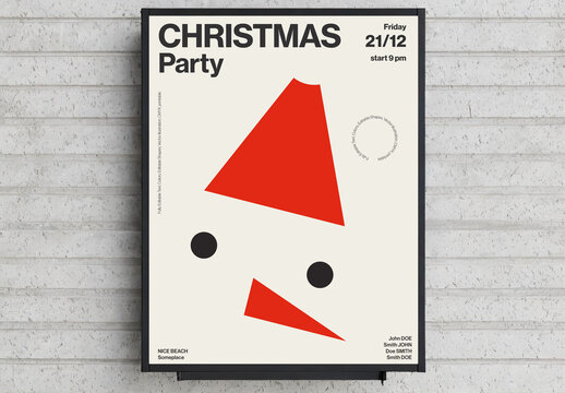 Christmas Party Poster Template with Snowman Negative Space Illustration