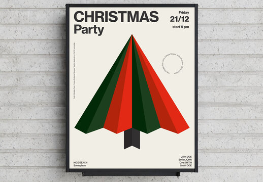 Christmas Party Poster Template with Origami Paper Tree Illustration