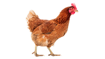 Single brown hen chicken standing in full profile isolated on transparent background. © Olivia Wilson