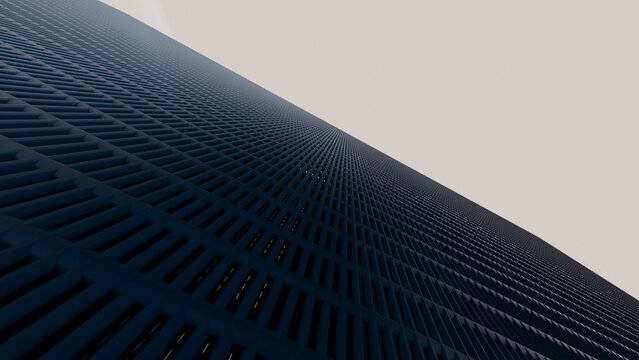 Curved blue grid pattern on modern architectural surface
