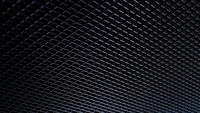 Metal grid ceiling with triangular repeating geometric pattern