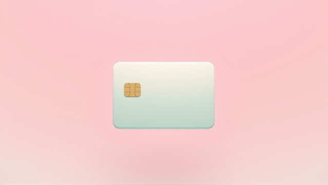 Light green card with chip visible against pink gradient background. Simple design, modern aesthetic, financial technology illustration.