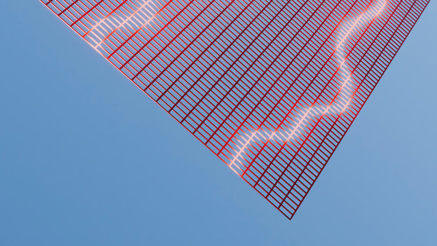 Red grid pattern with glowing light line on blue background