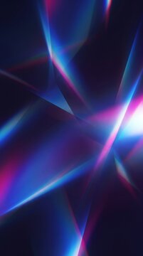 Vertical abstract background of overlapping crisscross neon prism light beams and glowing magenta cyan flares across dark space for creative mobile lockscreen wallpaper and modern UI backdrop design