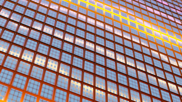 Orange geometric glass block pattern with light reflections